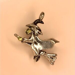 Vintage Silver-tone Witch Charm Riding a Broom